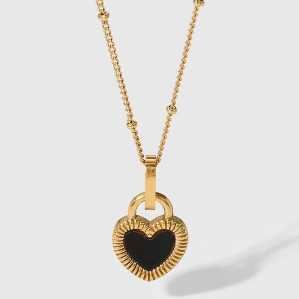 Black and‎ Gold Stainless Steel Heart Pendant